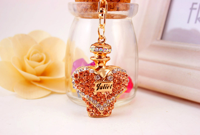41g Weight Alloy, Metal Material Animal Pattern Unisex Gender Pink, Purple, Blue, Peach Color Crystal Diamond Perfume Bottle Women's Car Keychain 14