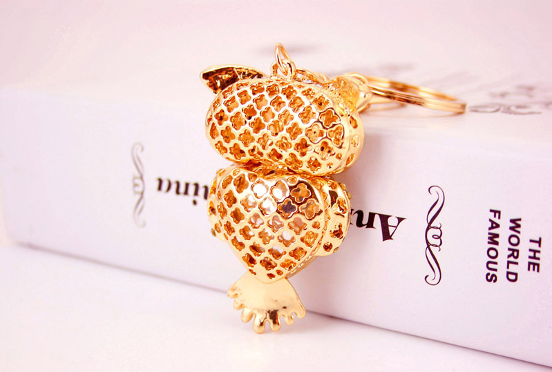 51g Weight Alloy, Metal Material Cartoon Pattern Unisex Gender Coffee, Black Color Korean Creative Cute Diamond Owl Car Keychain 8