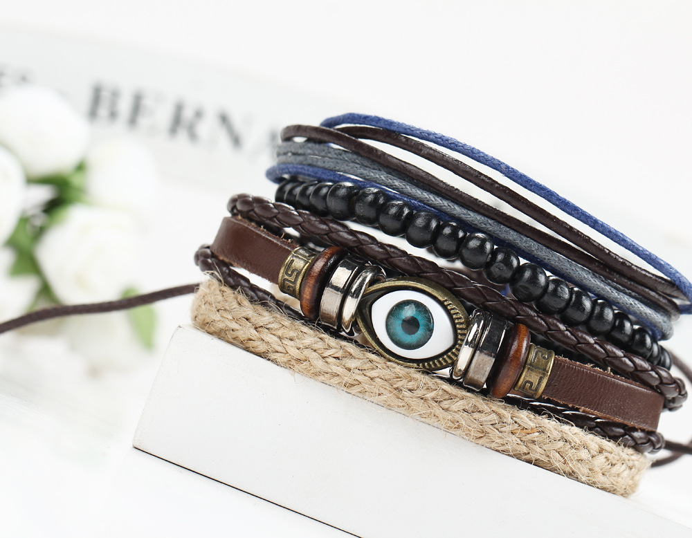 Multi-layer Adjustable Leather Beaded Bracelet For Men Retro Style_voghion.com
