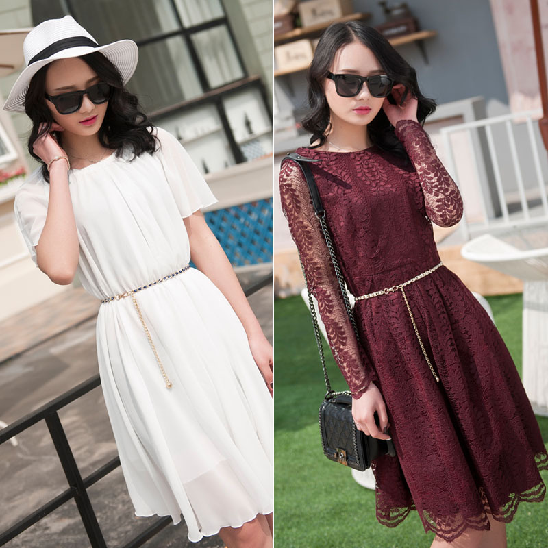 Damen-Frühlings- und Sommerkleid, verzierter Perlengürtel, vielseitiger Metallhaken, dünne Taillenkette, Geschenk_voghion.com