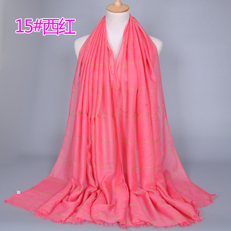 #15西瓜红 (2) 绣花围巾格子