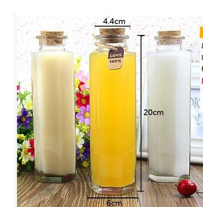 六棱形磨砂饮料瓶冷泡茶玻璃瓶木塞盖奶茶 许愿瓶 漂流瓶