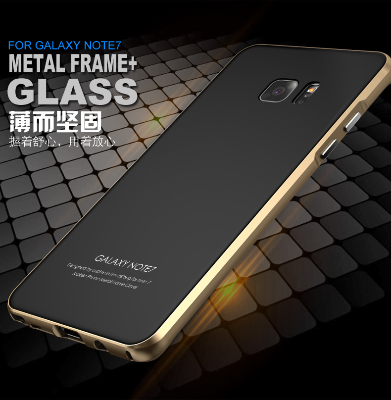 Luphie Aircraft Aluminum Metal Frame 9H Tempered Glass Back Cover Case for Samsung Galaxy Note 7 N9300