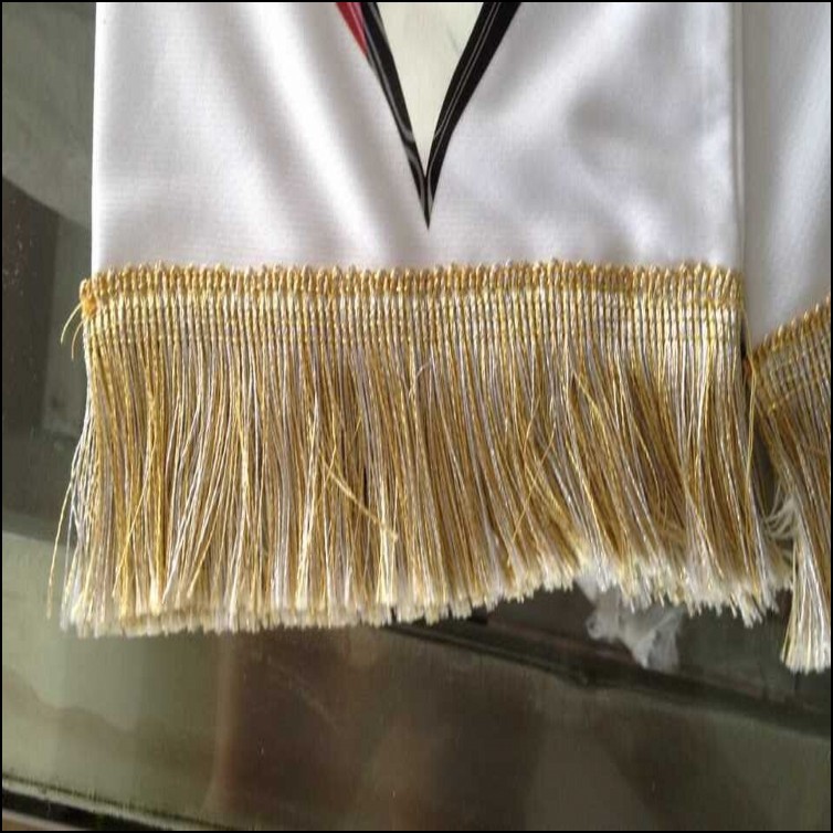 厂家批发带镶边服装辅料花边生产双色金丝球迷围巾流苏纺织皮革