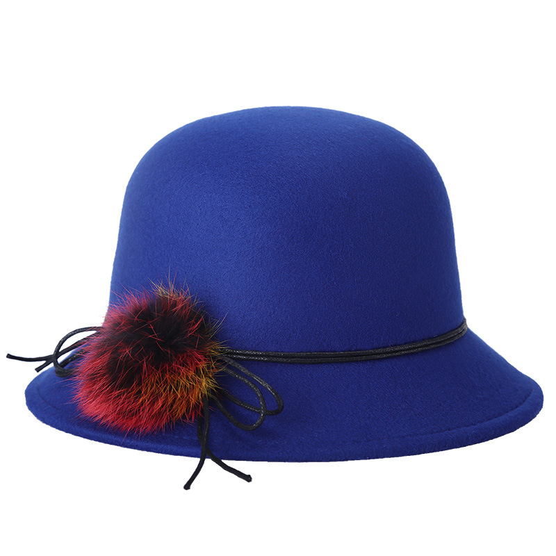 2020 nueva moda de primavera cálido sombrero de copa de calle a prueba de frío sombrero de lavabo de lana flor sombrero de mujer