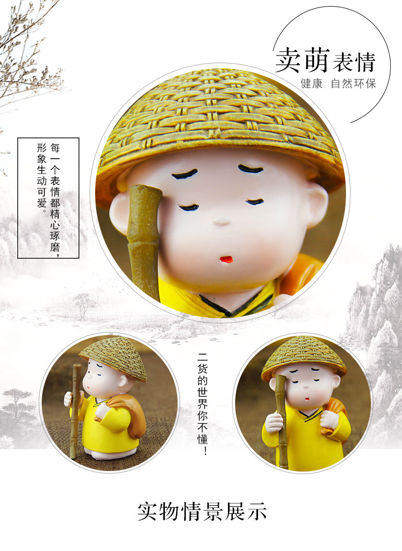 Creative Car Dashboard Little Monk Figurine Resin Craft Handmade Cute Car Interior Decoration