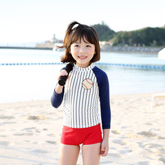 New sun protection children's swimsuit, fashionable Japanese baseball baby girl split swimsuit, swimming cap three-piece set