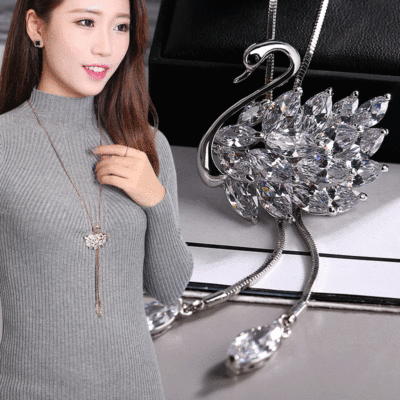 sweater chain fashion grace swan sweater chain have more cash than can be accounted for Necklace Luxurious Shine Lanyards Versatile temperament With accessories