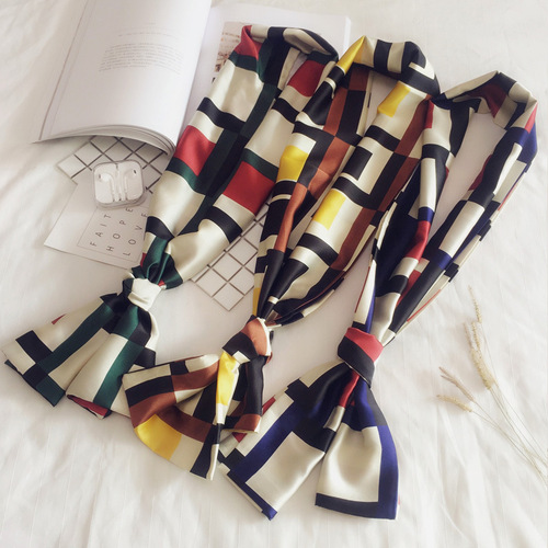 Small silk scarf for women, long spring and autumn double-sided decorative versatile winter small scarf professional scarf long scarf accessories