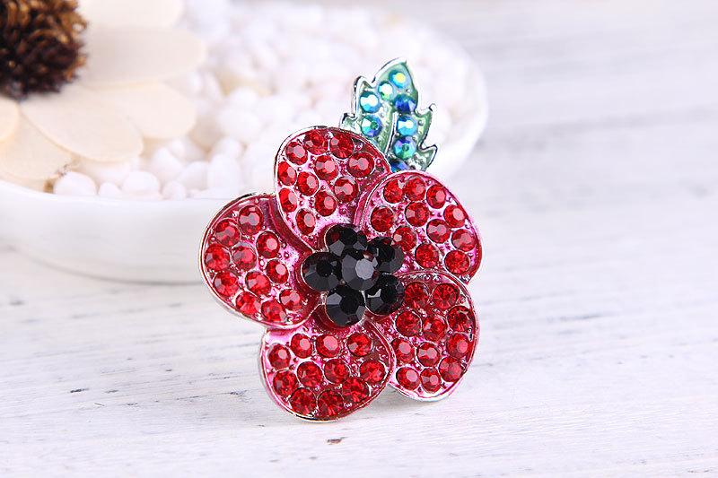 Spilla fiore di papavero con strass elegante spilla rossa donna_voghion.com
