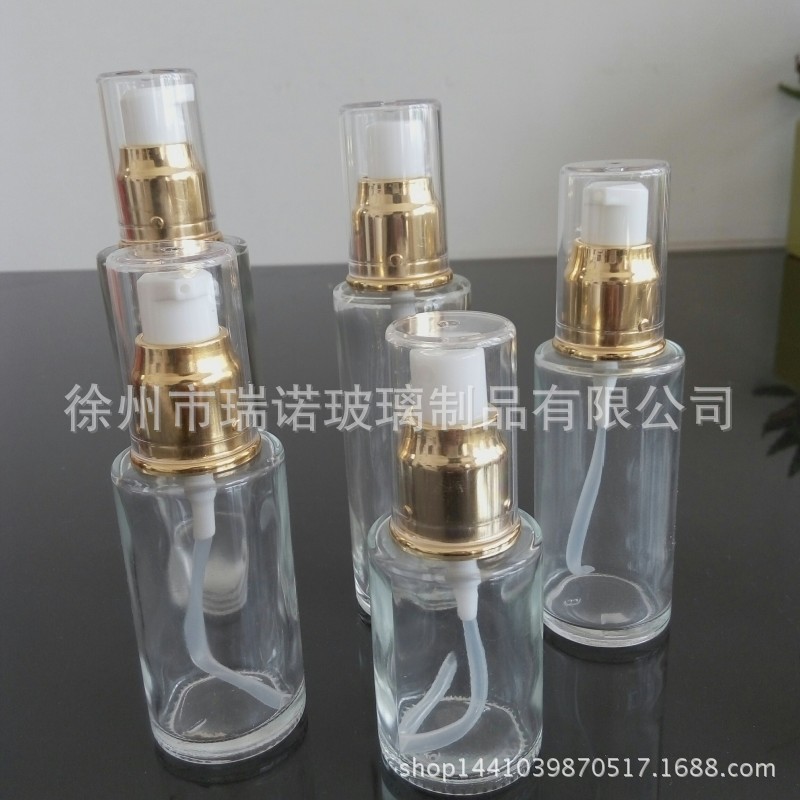 高档乳液喷雾按压玻璃空瓶30/40/50/60/80ml透明香水化妆品瓶批发