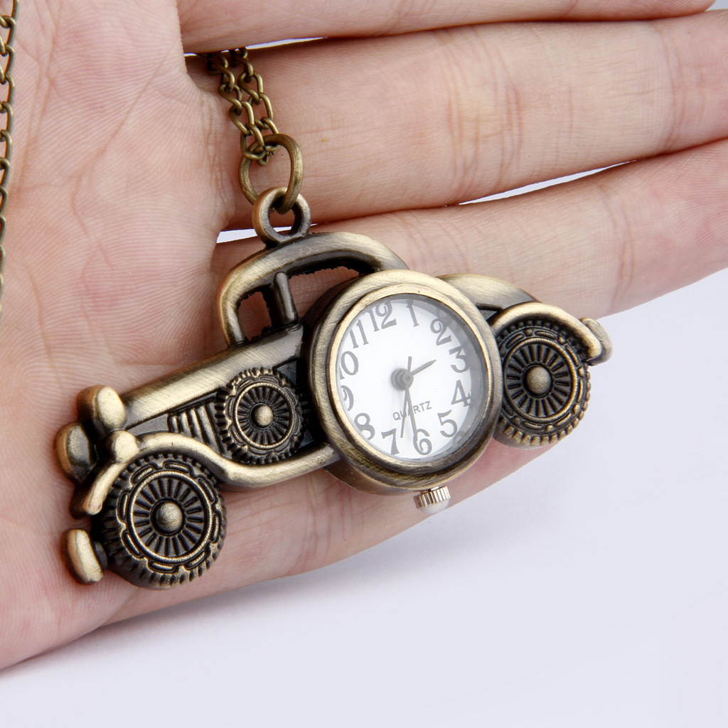 Bronze vintage car long necklace cartoon pocket watch Korean necklace retro quartz watch a generation of 6112