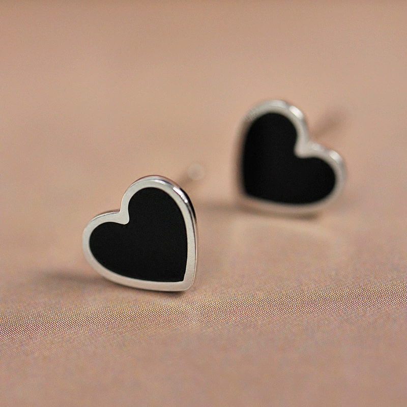 Earrings heart shaped, accessory, Korean style, 925 sample silver