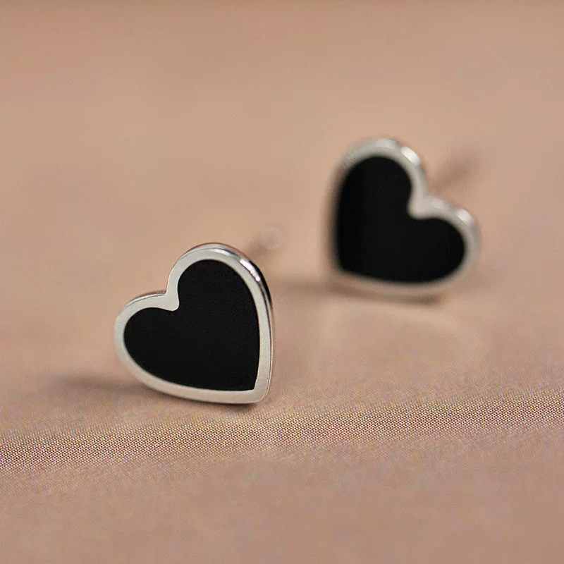 Earrings heart shaped, accessory, Korean style, 925 sample silver