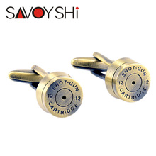 萨瓦仕复古镀青铜色12号散弹枪子弹造型袖扣金属法式衬衫袖钉定制