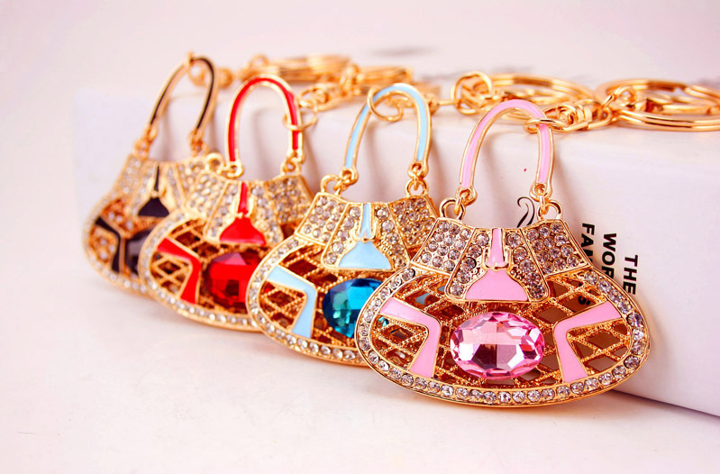 44g Weight Alloy, Metal Material Unisex Gender Pink, Red, Blue, Black Color Fashion Crystal Rhinestone New Satchel Bag  Key Chain 2