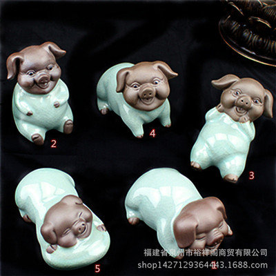 纳福客厅家居饰品五福猪哥窑摆件青瓷陶瓷卡通动物工艺品厂家直批|ru