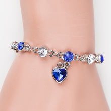 韓版時尚新款手飾 海洋之心桃心鑲鑽水晶手鏈 女款配飾手環批發