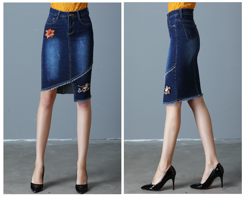 Embroidered Mid-length Denim Skirt  NSDT39451