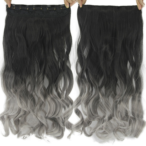 Wholesale wigs, granny gray five-clip hair extensions, silver gray seamless hair extensions, black and gray gradient hair curtains