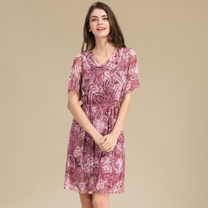 Luxury Silk Mesh Dress 100 Mulberry Silk Floral Print Plus Size Mid Length Summer Fashion Wholesale Available