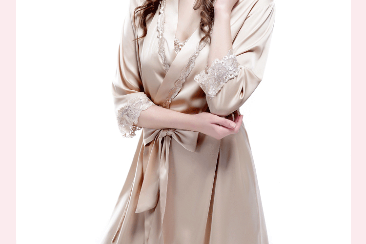 Simulation Silk Pajamas Nightdress Two-piece Sexy Pajamas Ladies Embroidery Lace Pajamas Wholesale display picture 10