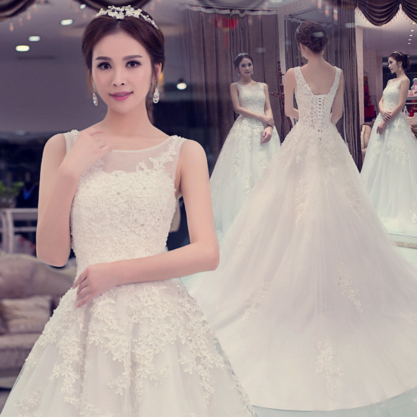 The new summer wedding bride wedding dress Korean shoulder Qi thin trailing bra size female
