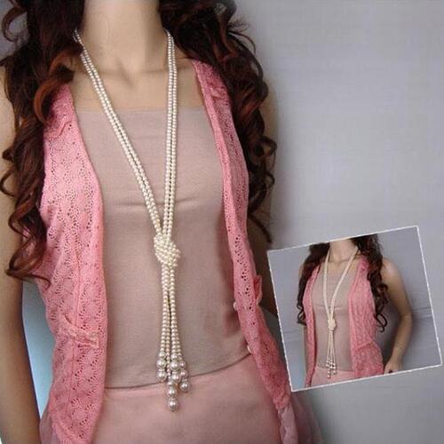 Supply Korean style versatile fashion accessories Korean style pearl multi-layer knotted necklace double layer sweater chain jewelry C052