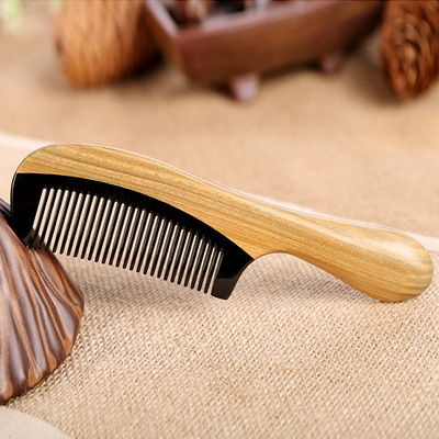 natural Horn combs Green Tan thickening Handle Sandalwood ox horn Yu Tan Gift comb customized