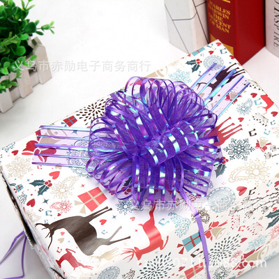 批发50婚庆五线雪纱球花 礼品鲜花包装婚车婚房装饰 纱质球形拉花|ru