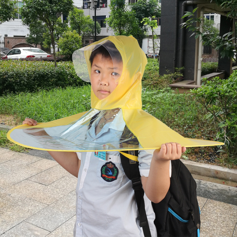 厂家直销创意儿童头戴式无柄雨伞学生透明伞型雨衣可定制logo广告|ru