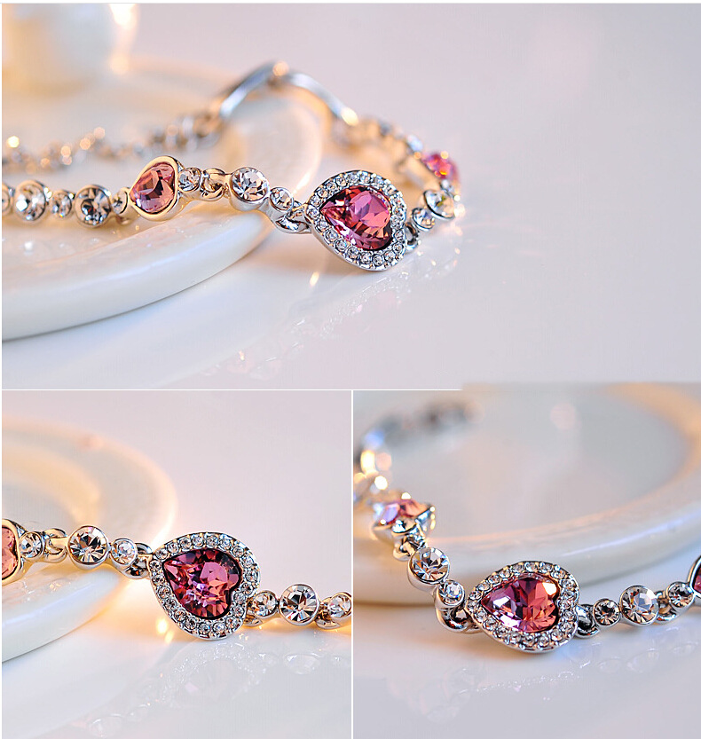 Shiny Heart Shape Alloy Inlay Crystal Women's Bracelets display picture 2