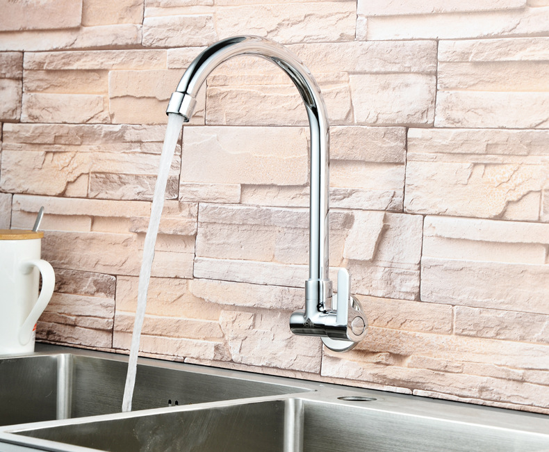 Copper single cooling, wall-mounted vegetable basin faucet, wall-mounted water outlet single cooling kitchen faucet, single cooling large bend into corner faucet details Picture