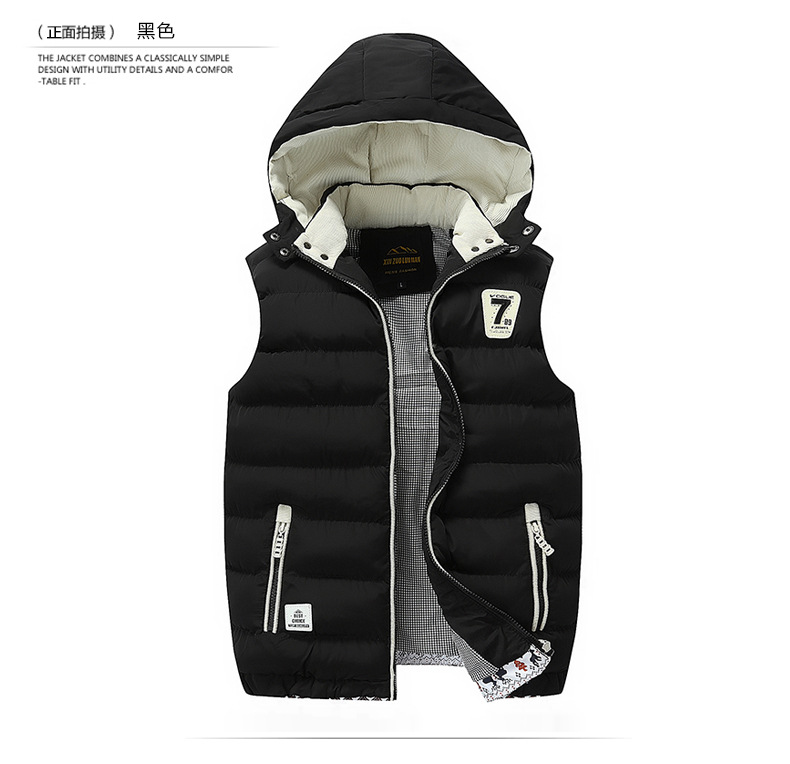 Chaleco de los hombres de otoño e invierno de los hombres casuales chaqueta delgada con capucha de lana forrada engrosada casual collar abajo Chaqueta de algodón acolchado Juventud