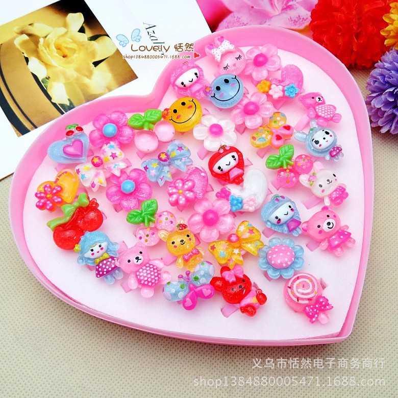 戒指 儿童女卡通首饰公主戒指树脂玩具套装幼儿园小礼品女孩手饰