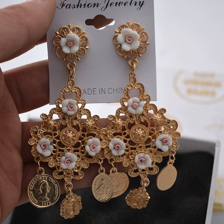 Earrings, human head, 2018, new collection, flowered, wholesale