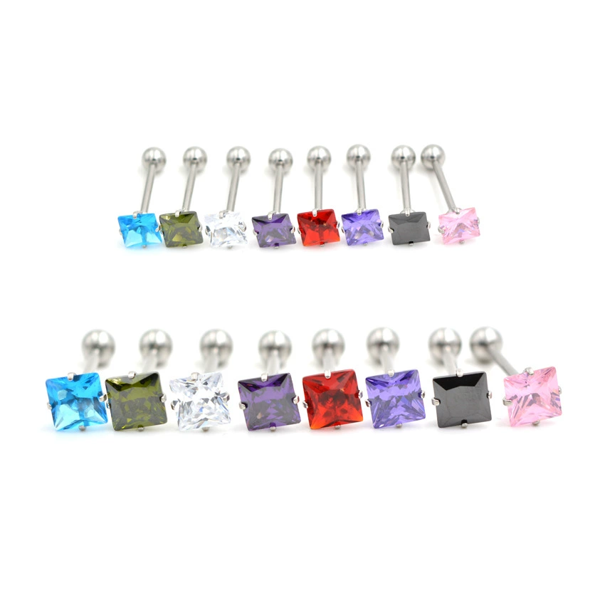 Фабрика Прямая продажа 7 мм Квадратный циркон язычный гвоздь для человеческого тела пирсинг шарик серьги длинный пупочный гвоздь