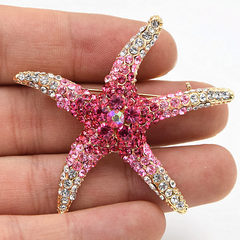 European and Korean fashion high-end pink crystal diamond starfish brooch factory direct sales wholesale retail corsage Yiwu jewelry