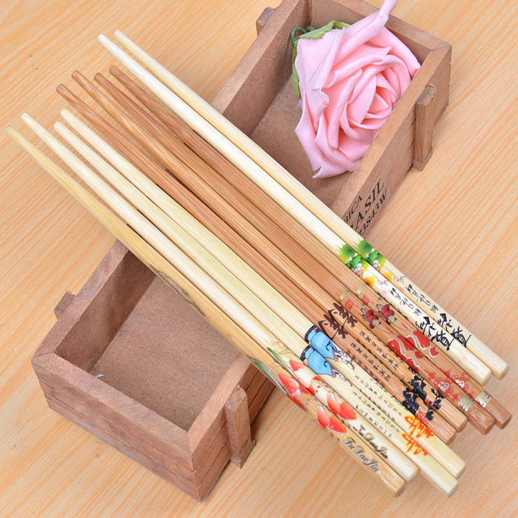 天然毛竹壹對套花竹筷單 套花印花白竹筷子廠家直銷
