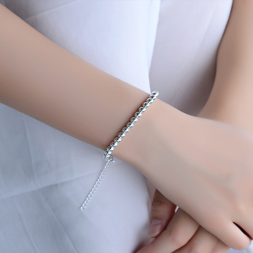 Korean Matte Silver Bead Bracelet, Silver Plated Women's Fashion Handmade Round Bead Bracelet, Wholesale