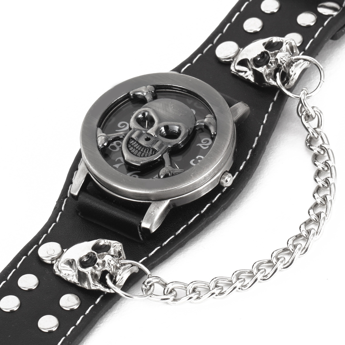 Holiday, Festival Occasion Quartz Movement Punk Simple Style Skull Ghost Buckle Pu Belt Strap Quartz Watch Bracelets