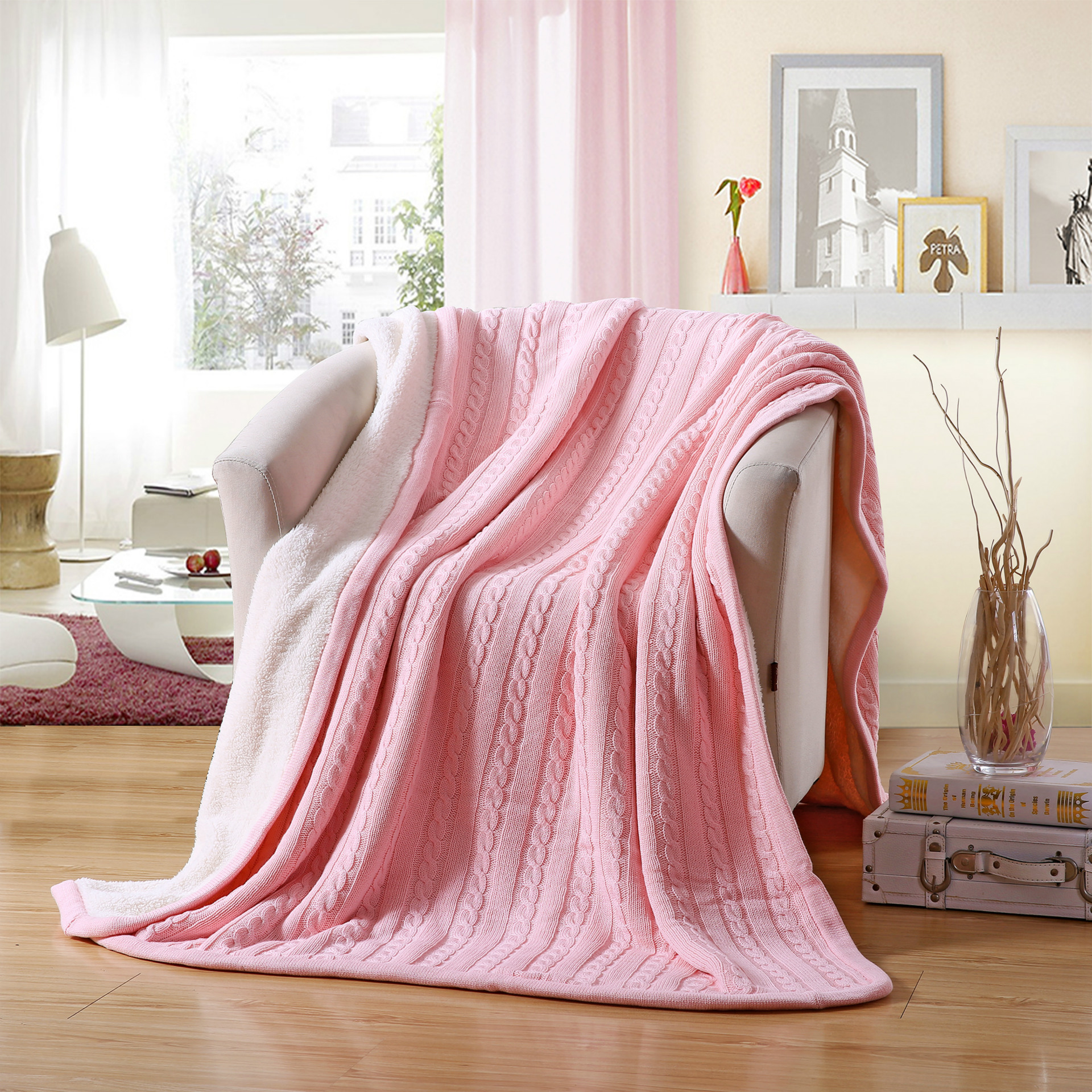 廠家供應加絨麻花針織毯毛線毯加厚線毯 棉秋冬羊羔絨空調毯子