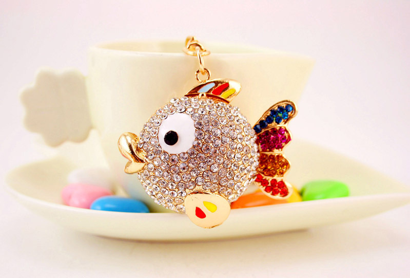 51g Weight Alloy, Metal Material Fish Pattern Unisex Gender Creative Diamond-studded Tropical Cartoon Fish Car Key Chain 2