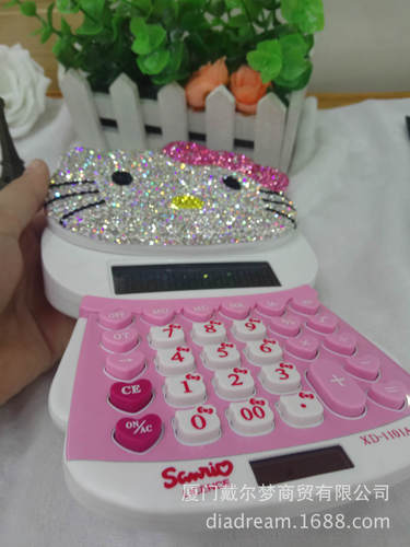 New Diamond-Embedded Cute Cat Calculator Soft Clay Jewelry Drill Water Drill KT Computer