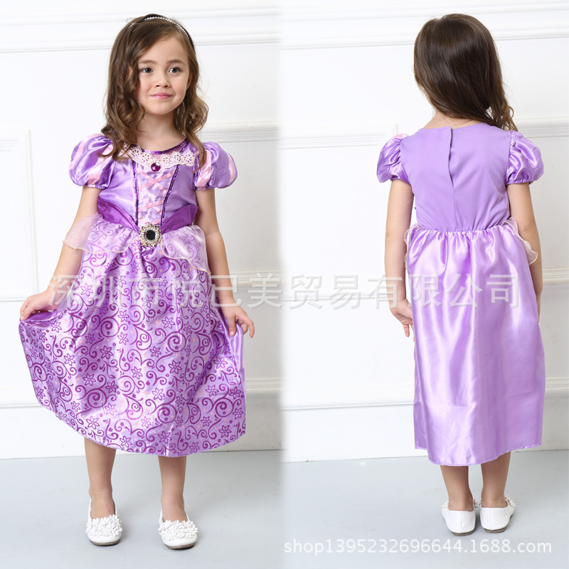 分码 万圣节紫色儿童舞台表演女童cosplay乐佩长发公主裙 小洋装