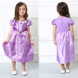 分码 万圣节紫色儿童舞台表演女童cosplay乐佩长发公主裙 小洋装