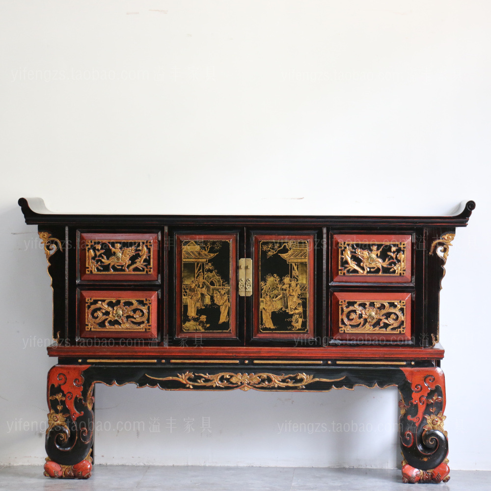 Ming and Qing dynasties imitation classical solid wood old carved large desk Buddha table new Chinese style curved headline desk storage hallway table