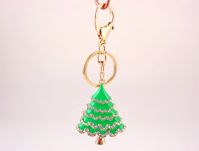 38g Weight Alloy, Metal Material Flower Pattern Unisex Gender Red, Green, Black Color Korean Oil Crafts Diamond-studded Christmas Tree Car Metal Pendant Bag Key Chain 11