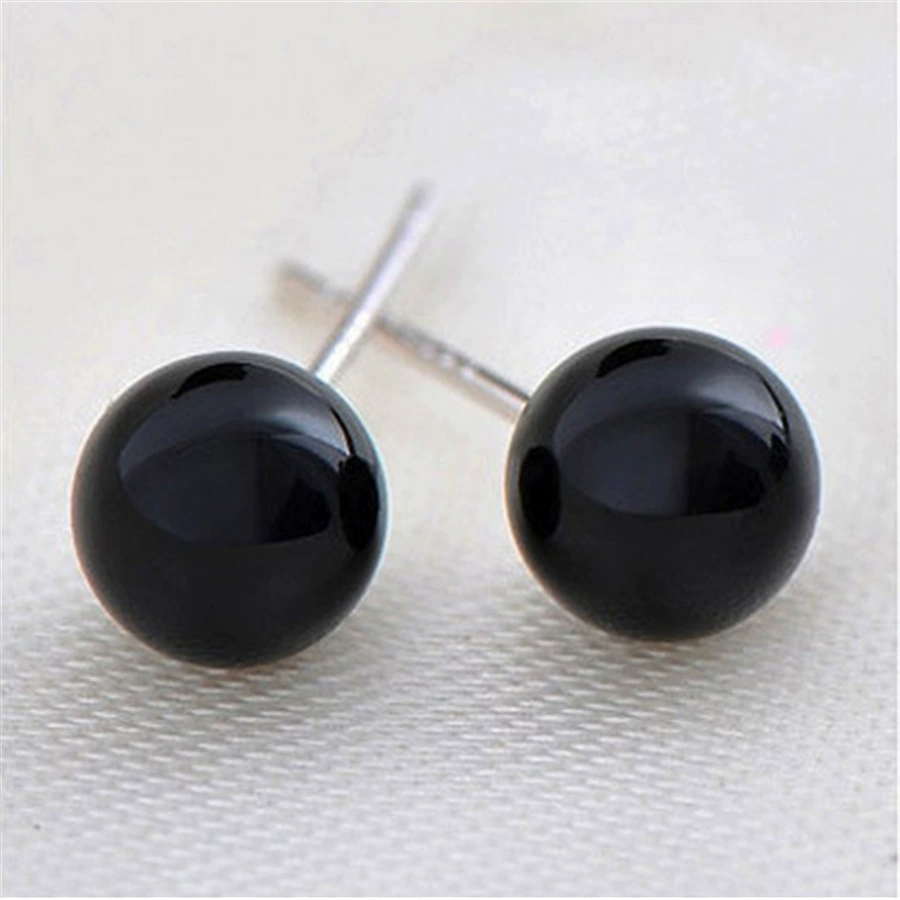 Onyx earrings, agate round beads, silver 925 sample
