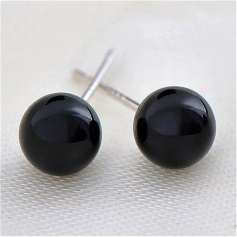 Onyx earrings, agate round beads, silver 925 sample